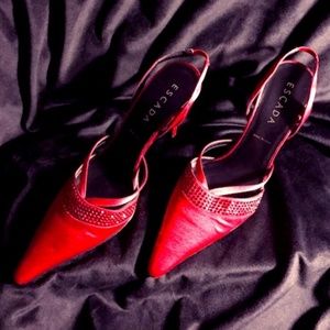 Escada Red Satin/ Jeweled 3 in Heels - NEW